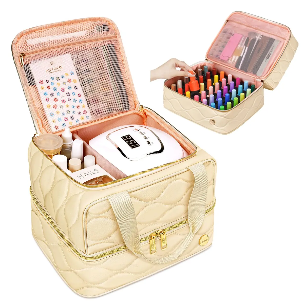YOREPEK 2 Layer Nail Polish Organizer Case for 42 Bottles (15ml / 0.5 fl.oz) | Holds Gel Polish, UV Lamp & Tools - main product image