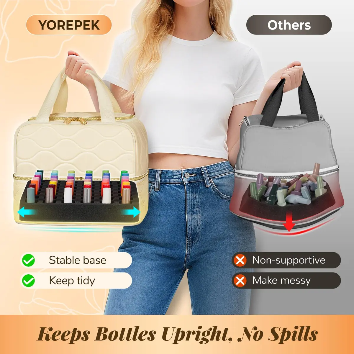 YOREPEK 2 Layer Nail Polish Organizer Case for 42 Bottles (15ml / 0.5 fl.oz) | Holds Gel Polish, UV Lamp & Tools - view 5