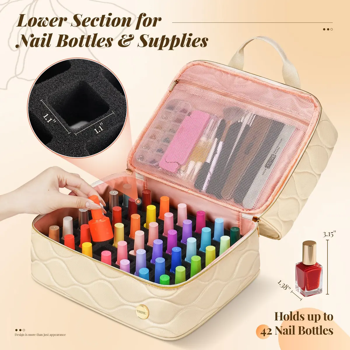 YOREPEK 2 Layer Nail Polish Organizer Case for 42 Bottles (15ml / 0.5 fl.oz) | Holds Gel Polish, UV Lamp & Tools - view 3