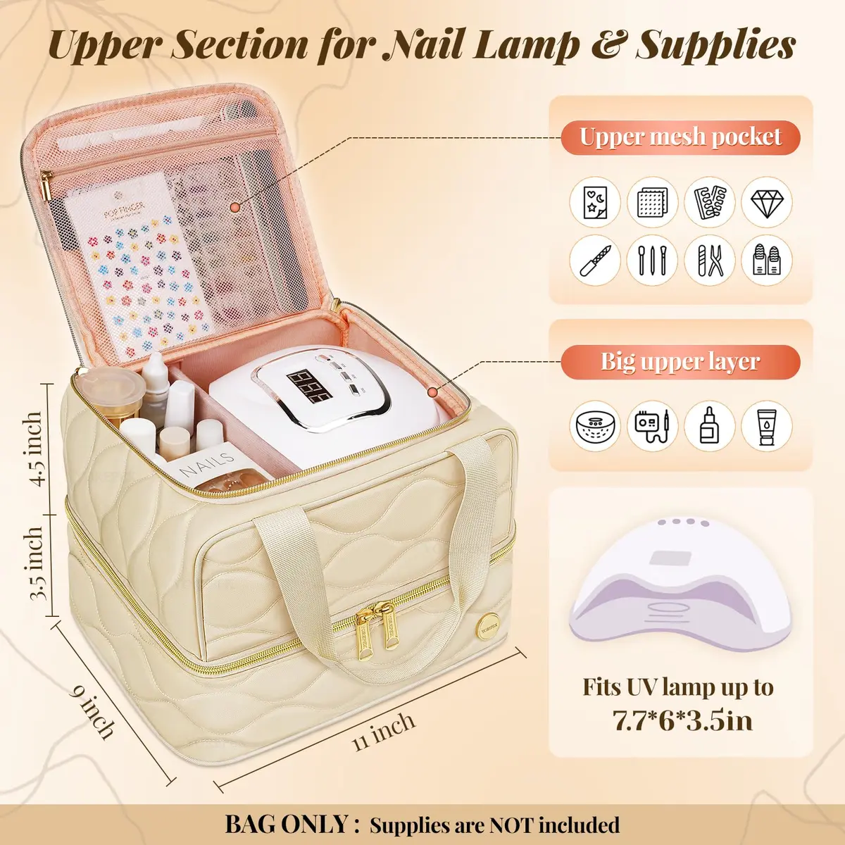YOREPEK 2 Layer Nail Polish Organizer Case for 42 Bottles (15ml / 0.5 fl.oz) | Holds Gel Polish, UV Lamp & Tools - view 4