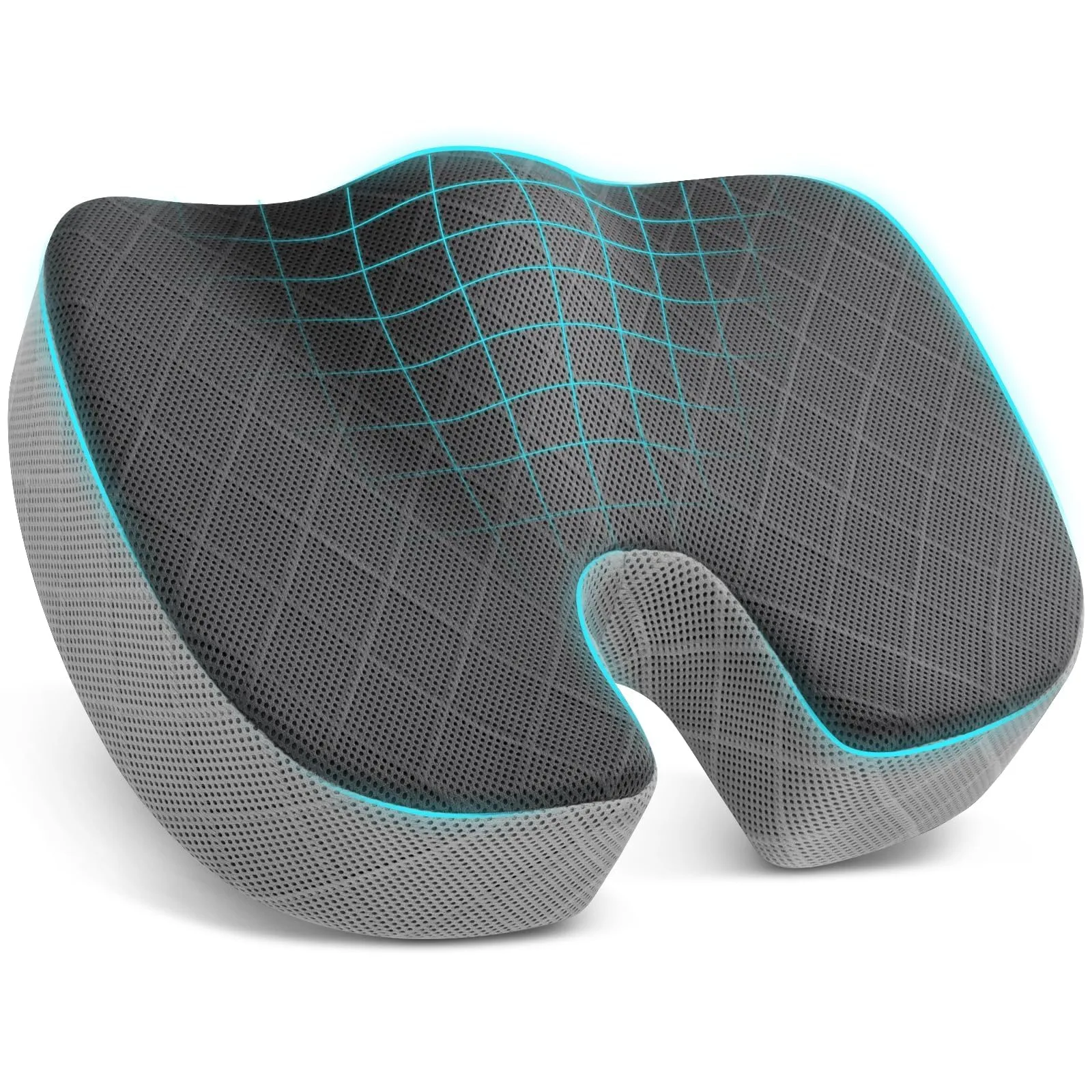 TushGuard Office Chair Cushion Large Black&Grey | Premium Memory Foam Seat Pad - main product image