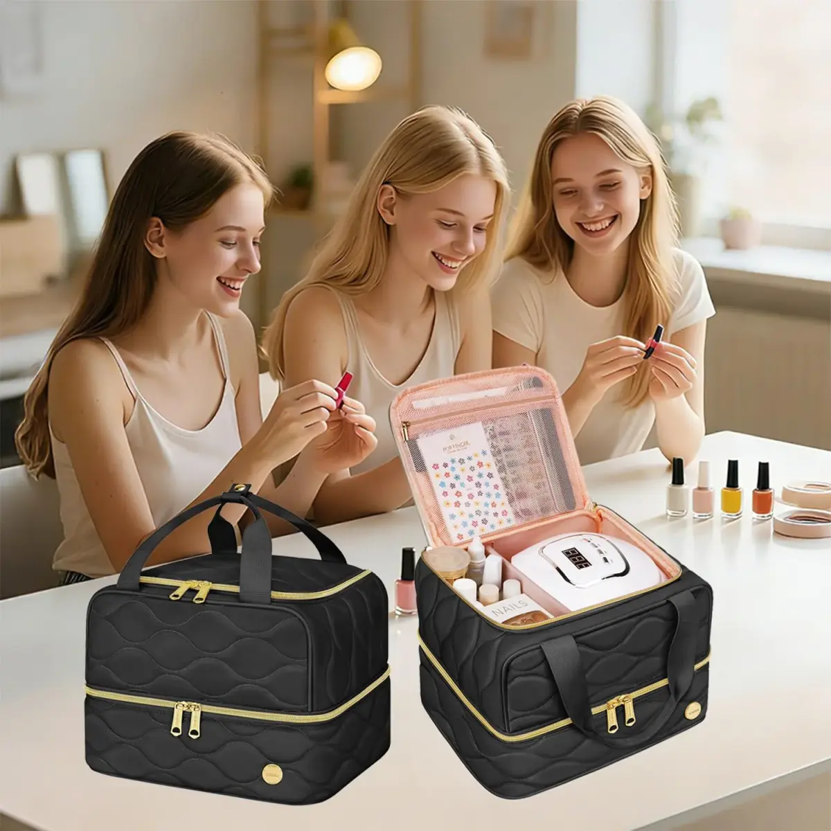 YOREPEK Nail Polish Bag Holds 42 Bottles (15ml/0.5 fl.oz) Black | Travel-Friendly Organizer with Foam Slots - view 5