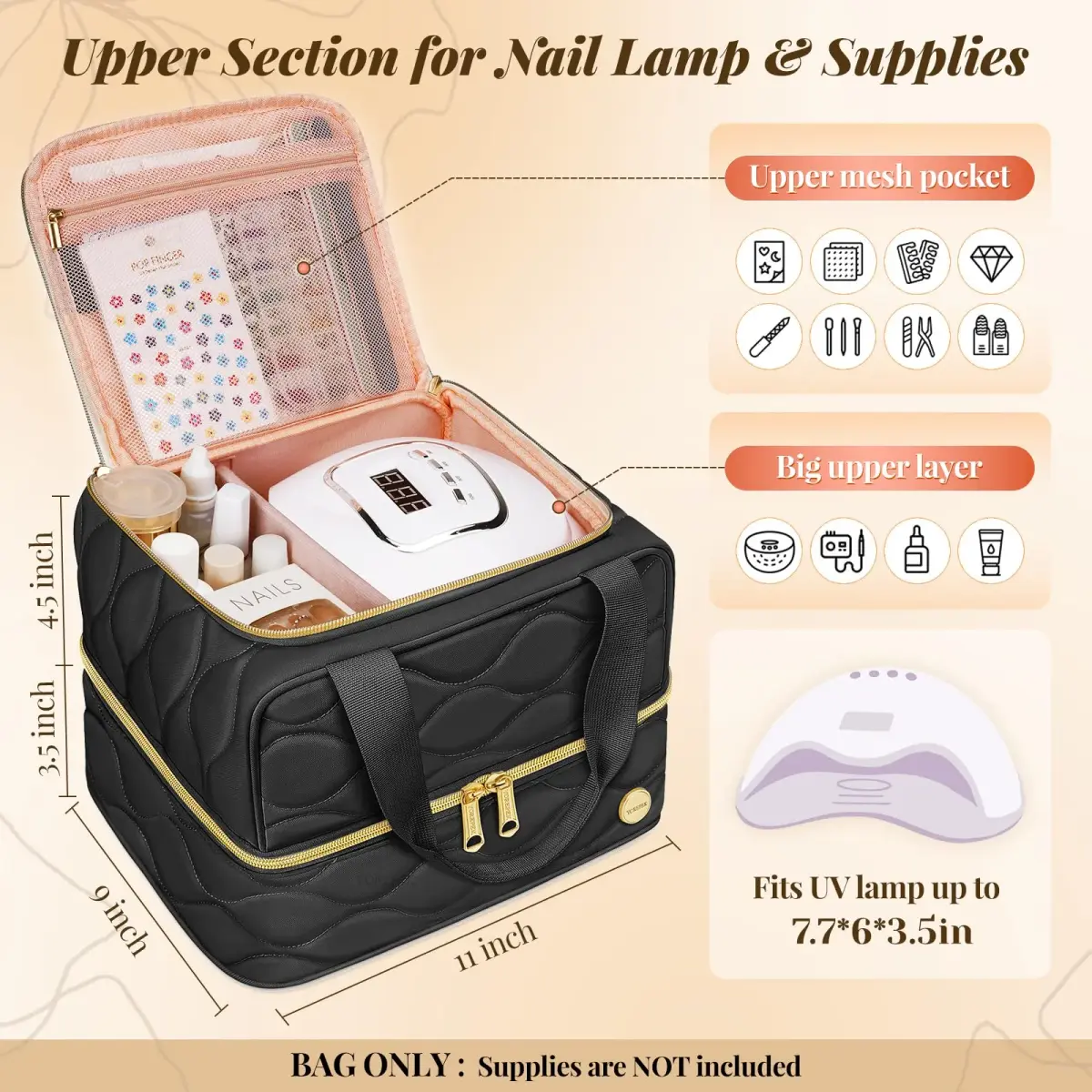 YOREPEK Nail Polish Bag Holds 42 Bottles (15ml/0.5 fl.oz) Black | Travel-Friendly Organizer with Foam Slots - view 3