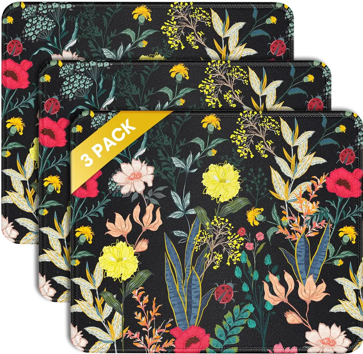 JIKIOU 3 Pack Mouse Pad with Stitched Edge, Portable Size 26cm x 21cm (10.2x8.3in) | Smooth Lycra Surface - main product image