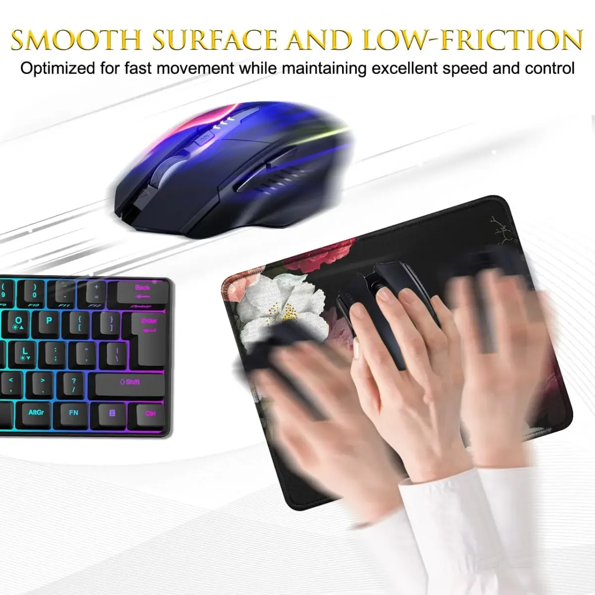 JIKIOU Peony Floral Mouse Pad 25.9cm (10.2in) | Durable Stitched Edge, Smooth Cloth Surface - view 4