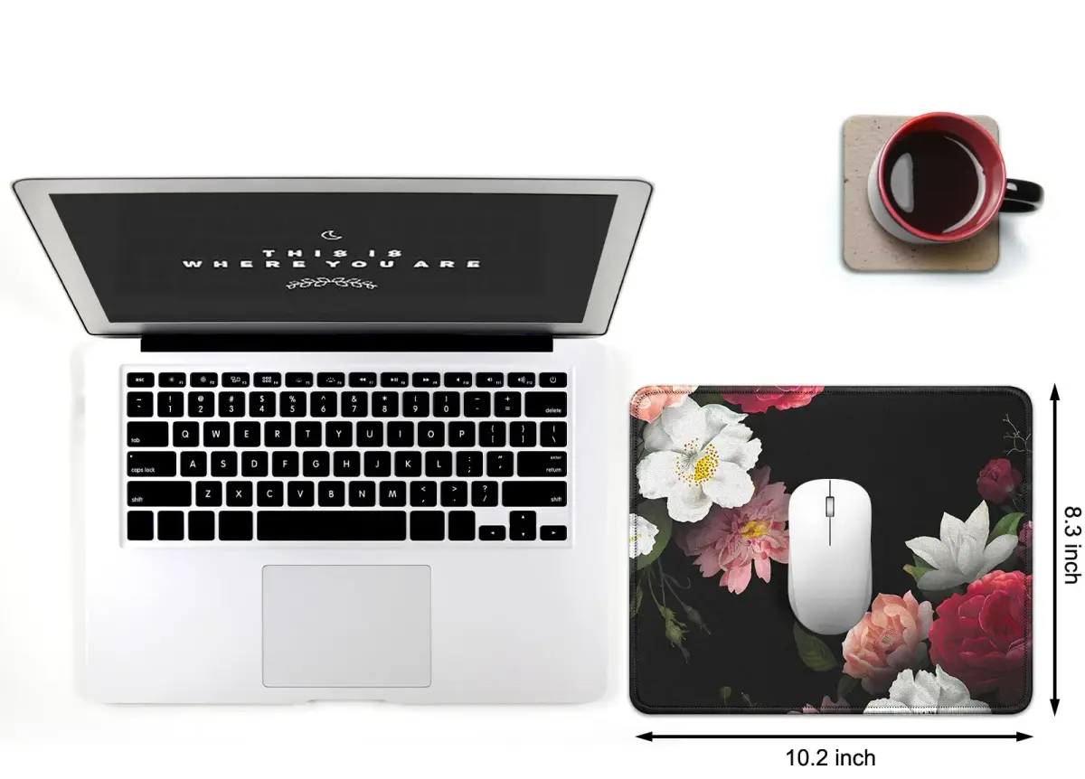 JIKIOU Peony Floral Mouse Pad 25.9cm (10.2in) | Durable Stitched Edge, Smooth Cloth Surface - view 2