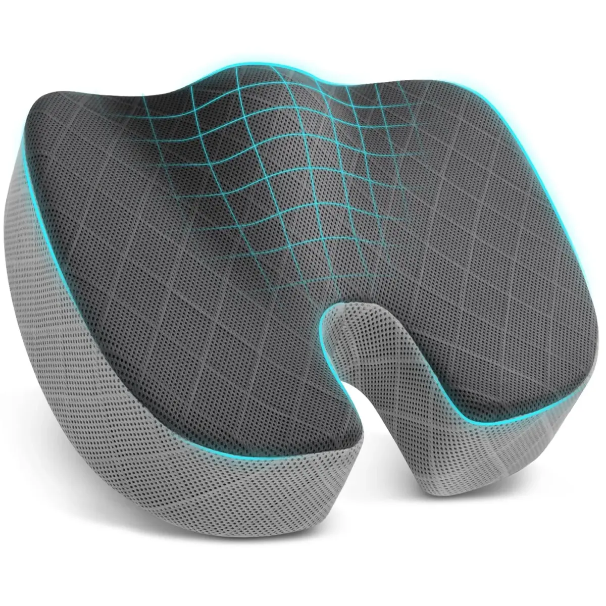 TushGuard Memory Foam Office Chair Seat Cushion X-Large Dark&Light Grey | Ergonomic U-Shape for Sciatica & Back Pain Relief - main product image