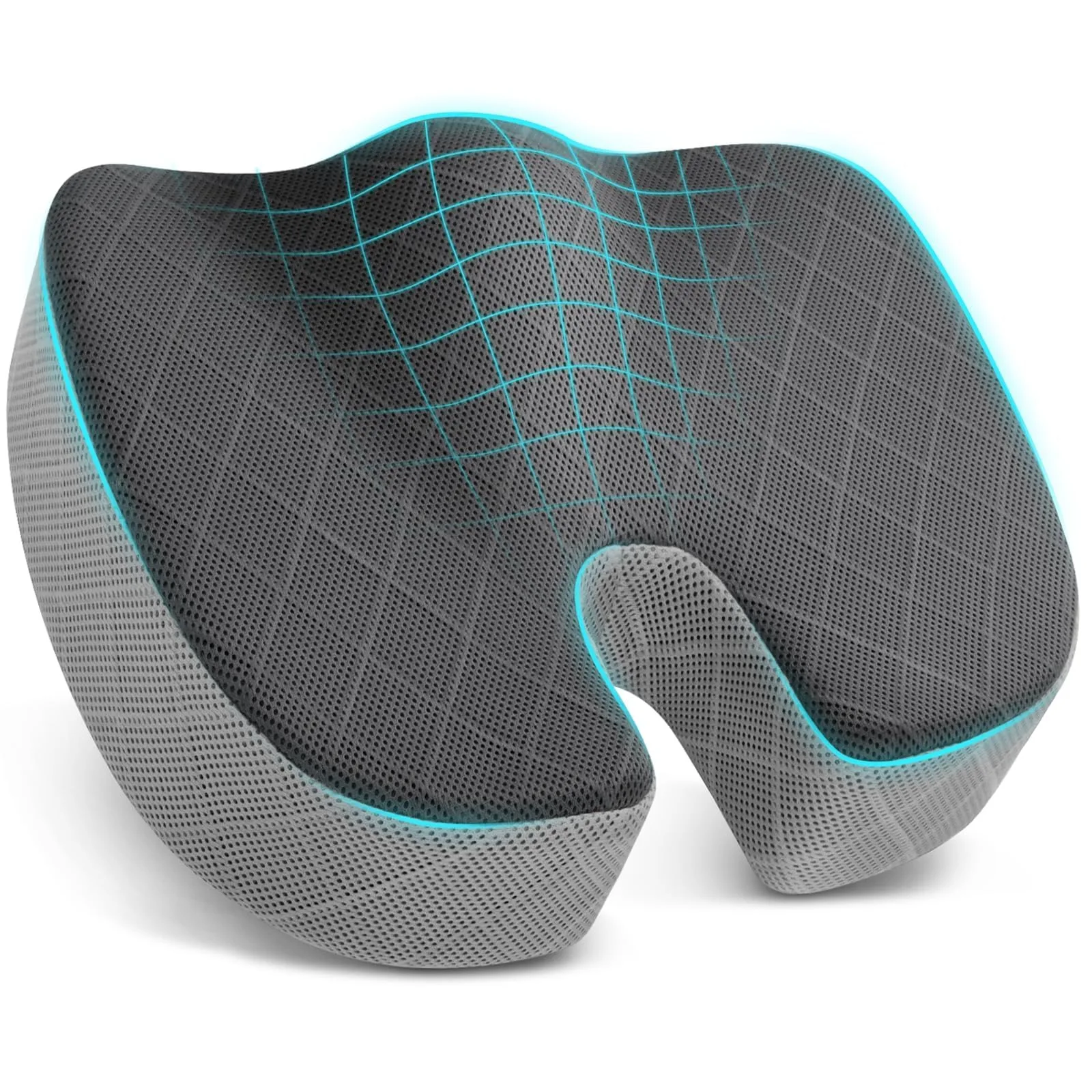 TushGuard Tailbone Pain Relief Seat Cushion X-Large Black&Grey | Ergonomic Memory Foam Support - main product image