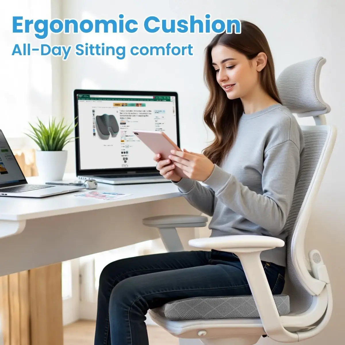 TushGuard Memory Foam Office Chair Seat Cushion X-Large Dark&Light Grey | Ergonomic U-Shape for Sciatica & Back Pain Relief - view 7