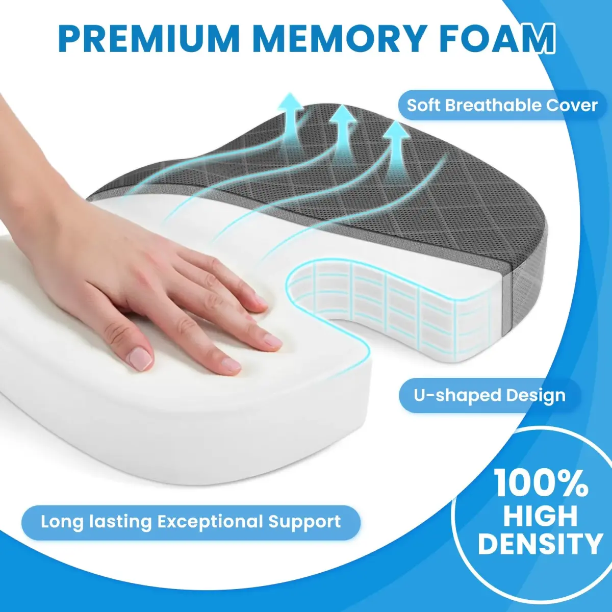 TushGuard Memory Foam Office Chair Seat Cushion X-Large Dark&Light Grey | Ergonomic U-Shape for Sciatica & Back Pain Relief - view 3