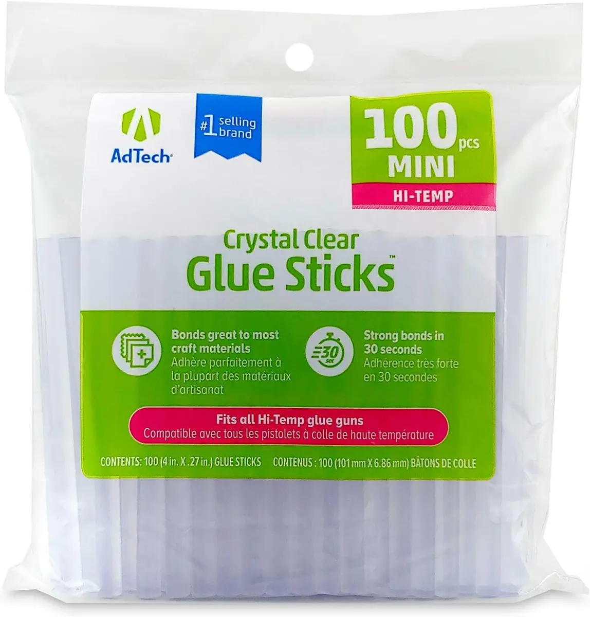 Adtech Mini Hot Glue Sticks Clear | High Temperature | 800 Count (800 Pieces Total, Pack of 8) | Bonds in 30 Seconds - main product image