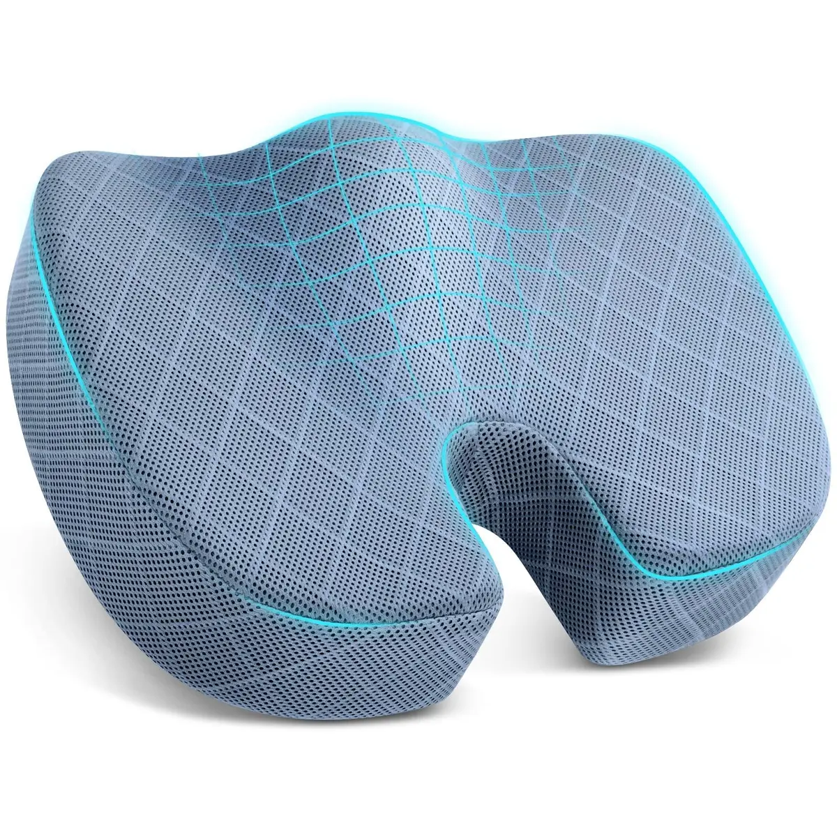TushGuard Memory Foam Office Chair Seat Cushion Large Light Blue | Ergonomic U-Shape for Tailbone Pain Relief - main product image