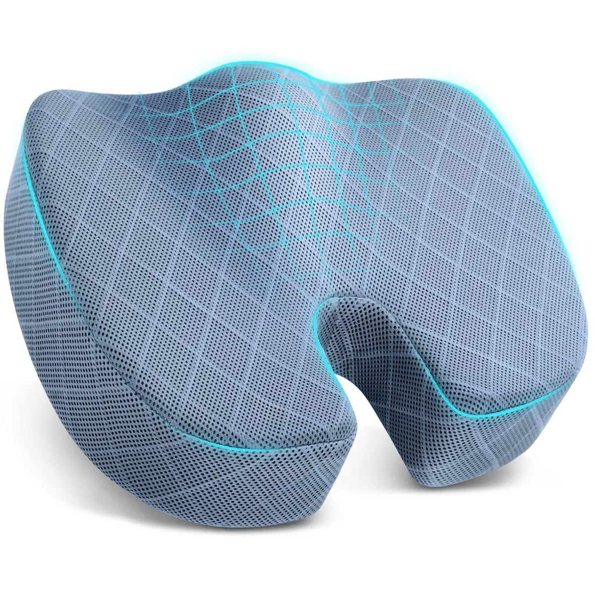 TushGuard Memory Foam Office Chair Seat Cushion X-Large Light Blue | Ergonomic U-Shape for Tailbone Pain Relief - main product image