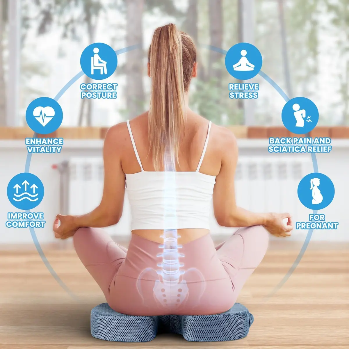TushGuard Memory Foam Office Chair Seat Cushion X-Large Light Blue | Ergonomic U-Shape for Tailbone Pain Relief - view 4