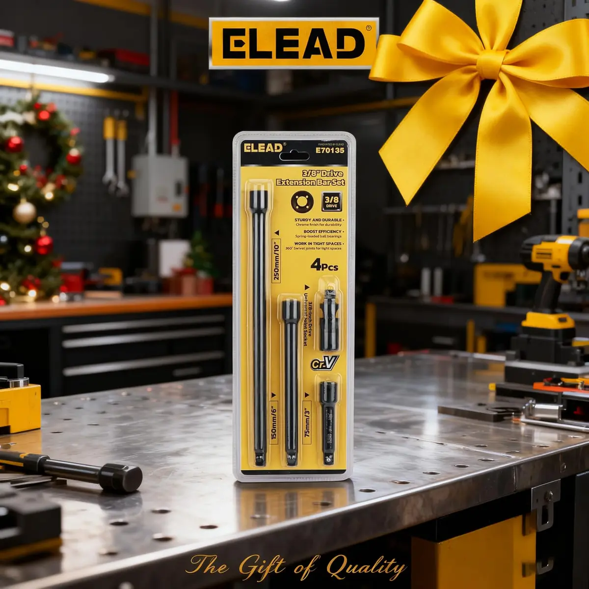 ELEAD 4-Piece 3/8" Drive Socket Extension Bar Set, 3, 6, 10 inch, Chrome Vanadium Steel, Black - view 8