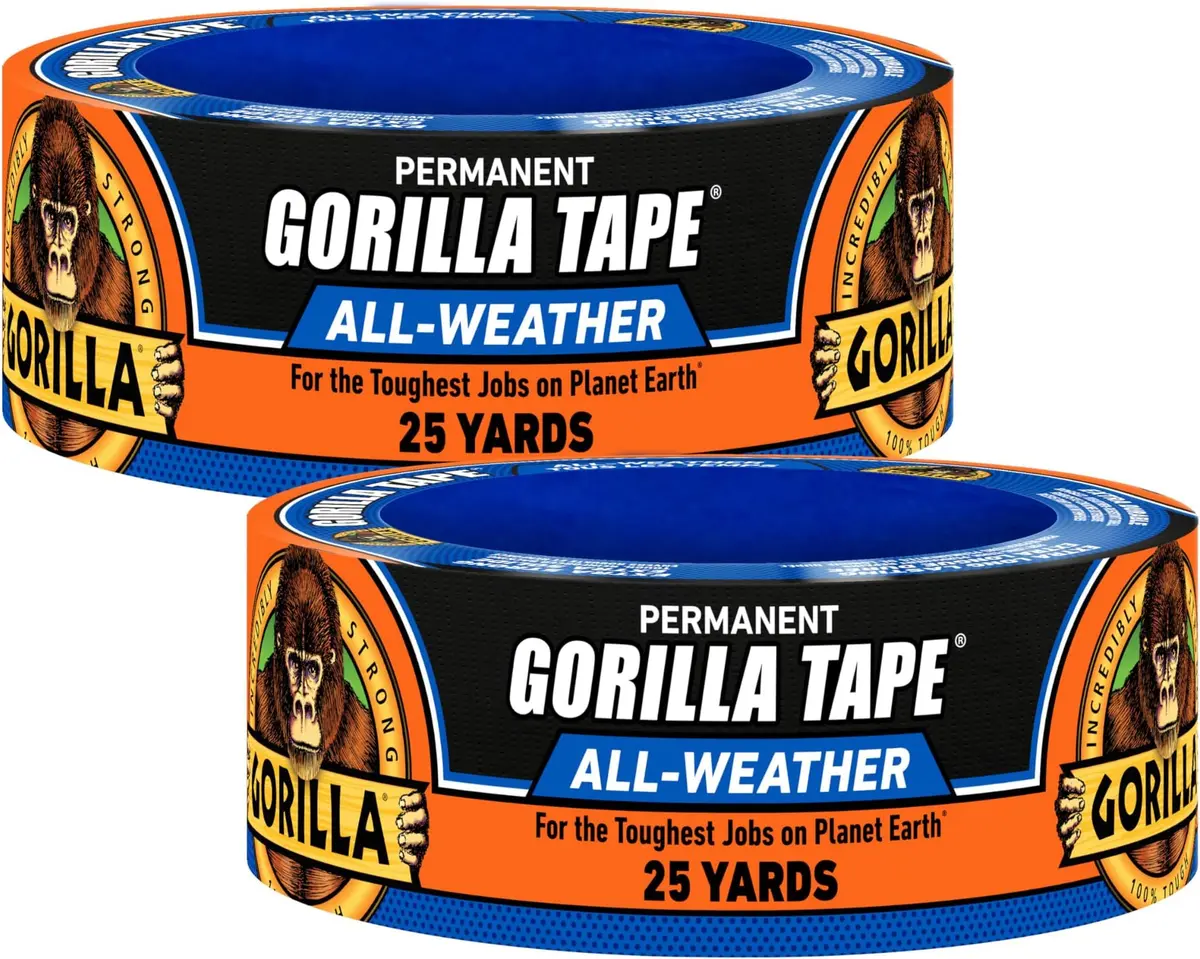 Gorilla All Weather Duct Tape Black 1.88" x 25 yd | Waterproof & UV Resistant for Outdoor Repairs (2-Pack, 12 Rolls Total) - main product image