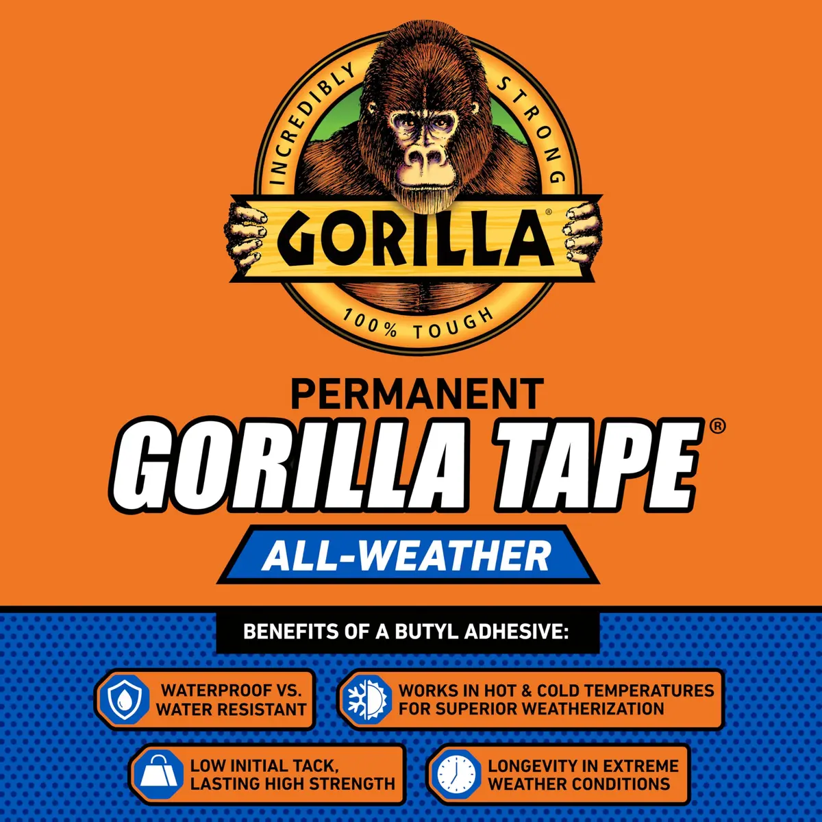Gorilla All Weather Duct Tape Black 1.88" x 25 yd | Waterproof & UV Resistant for Outdoor Repairs (2-Pack, 12 Rolls Total) - view 5