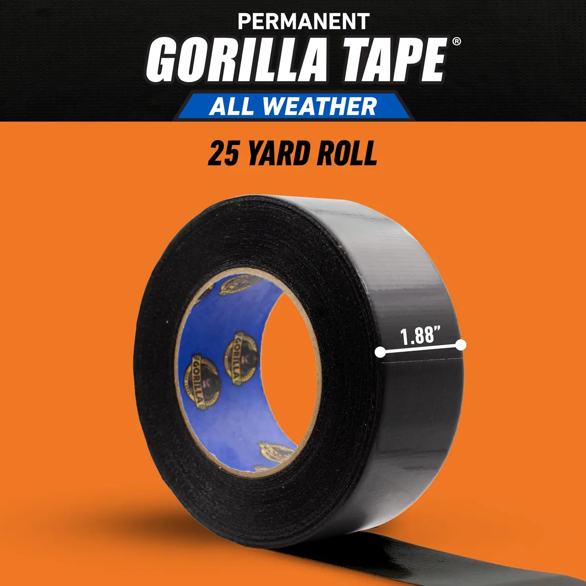 Gorilla All Weather Duct Tape Black 1.88" x 25 yd | Waterproof & UV Resistant for Outdoor Repairs (2-Pack, 12 Rolls Total) - view 6