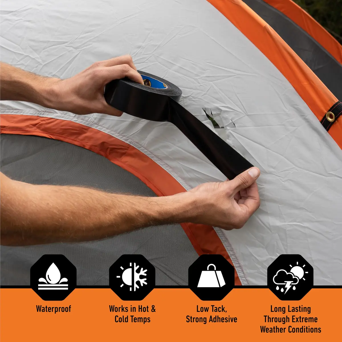 Gorilla All Weather Duct Tape Black 1.88" x 25 yd | Waterproof & UV Resistant for Outdoor Repairs (2-Pack, 12 Rolls Total) - view 2