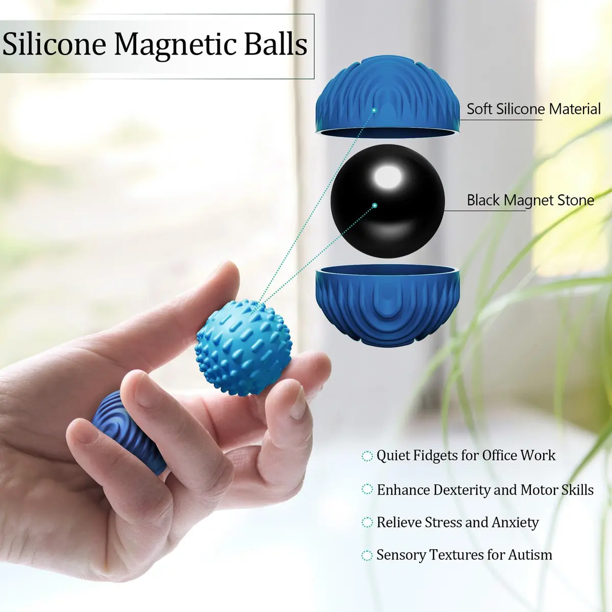 luckdoor Silicone Magnetic Balls Fidget Toy 45.72mm (1.8in) | Sensory Stress Relief for Adults & Teens - view 2