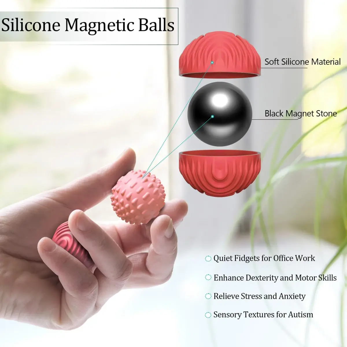 luckdoor Silicone Magnetic Balls Fidget Toy 8PCS | CPC-Certified, Non-Toxic, Sensory Stress Relief - view 2
