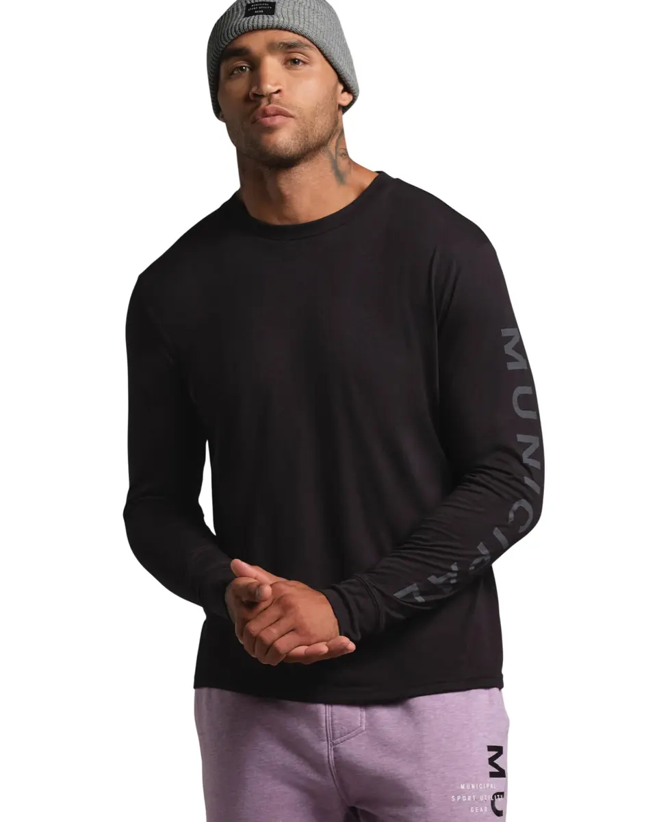 MUNICIPAL Men's Armband Superblend Long Sleeve T-Shirt, Black/Charcoal, Medium | Premium Comfort & Fit - main product image