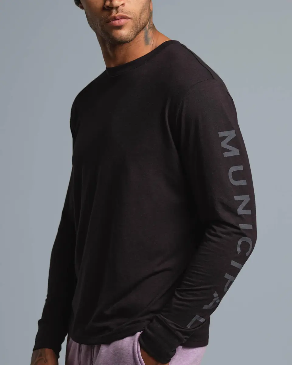 MUNICIPAL Men's Armband Superblend Long Sleeve T-Shirt, Black/Charcoal, Medium | Premium Comfort & Fit - view 2