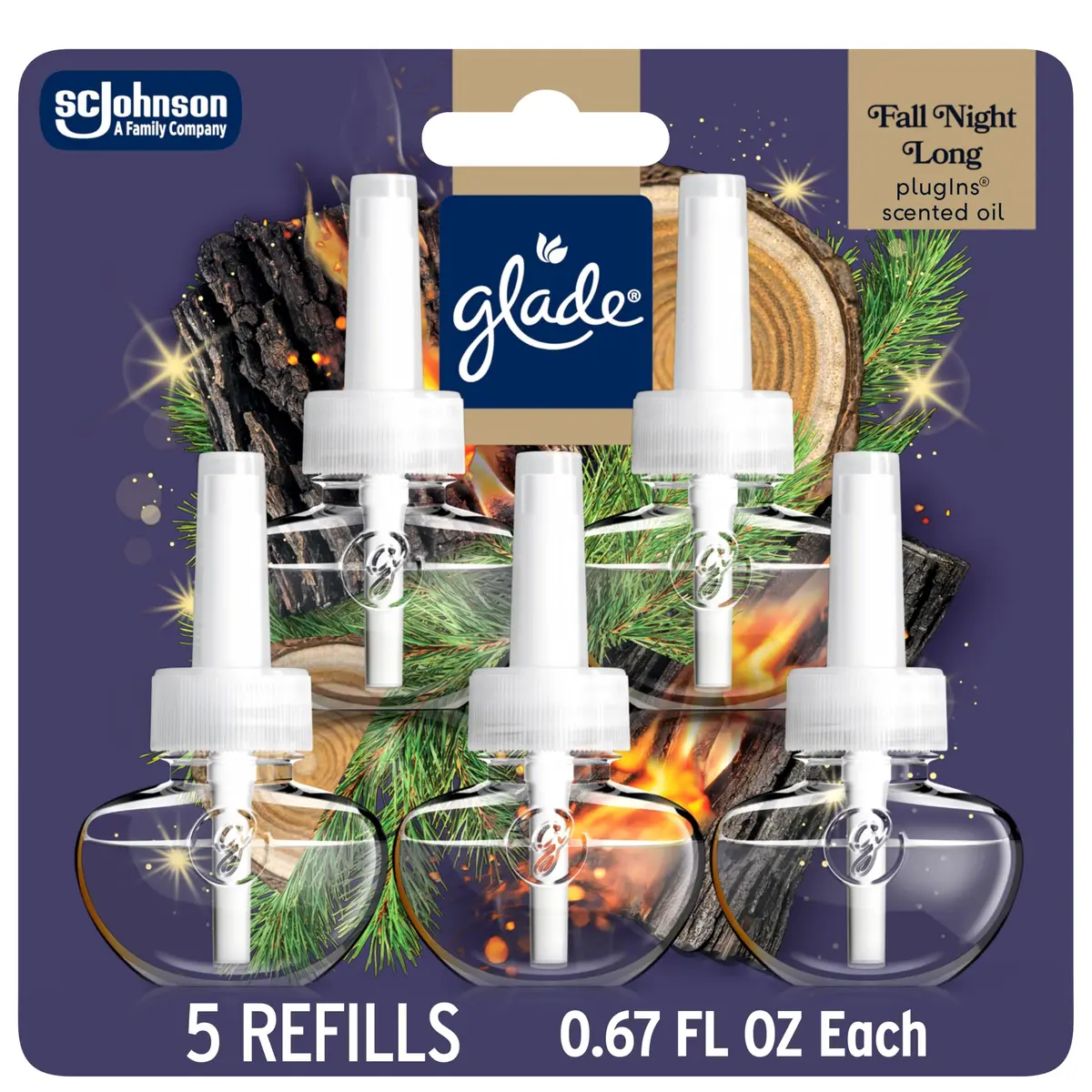 Glade PlugIns Scented Oil Refills Fall Night Long 167.5ml (5 x 33.5ml) | Festive Warmth for Indian Homes - main product image