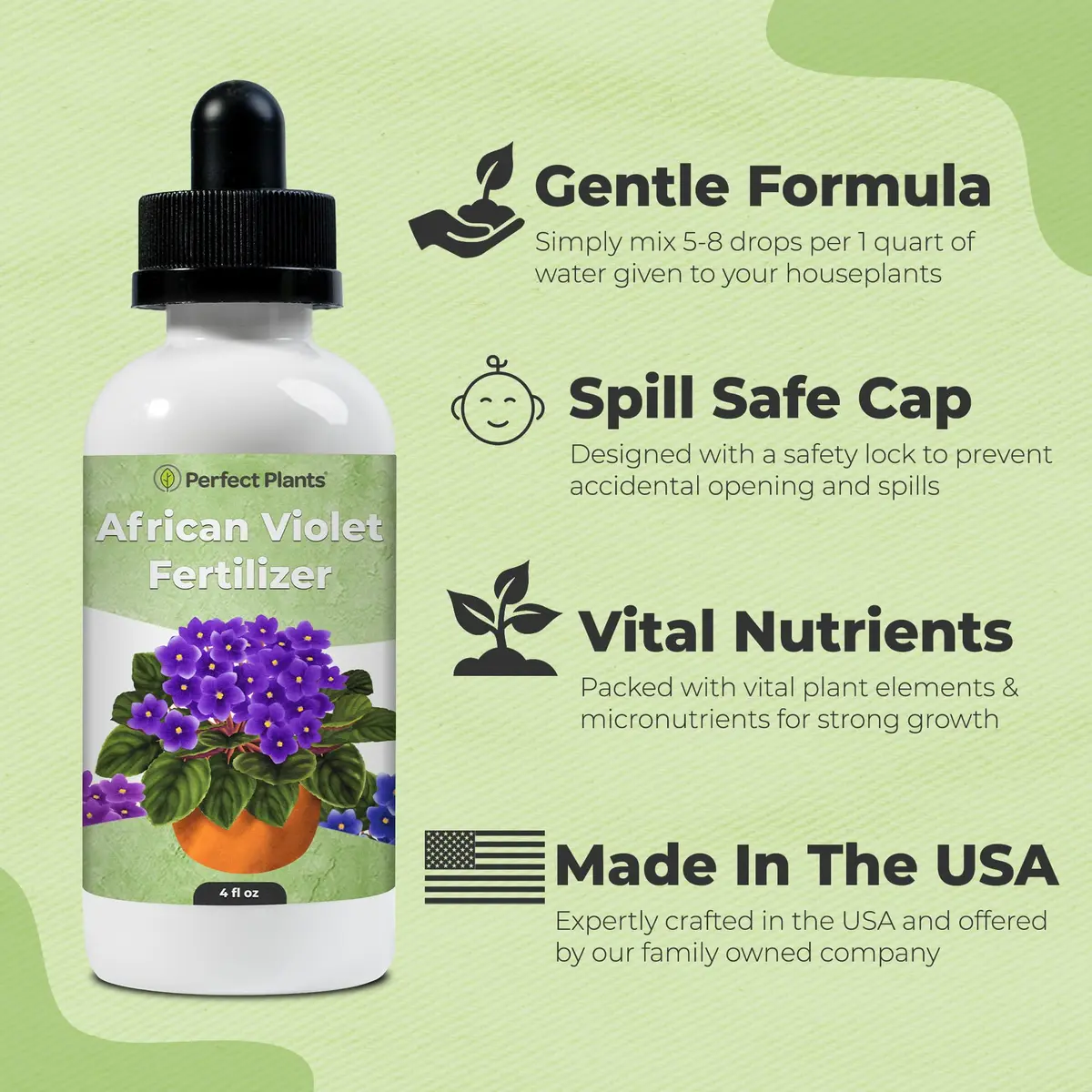 Perfect Plants African Violet Fertilizer, 4 oz, Liquid Bloom Food Drops | Gentle 2-2-2 NPK for Vibrant Blooms - view 2