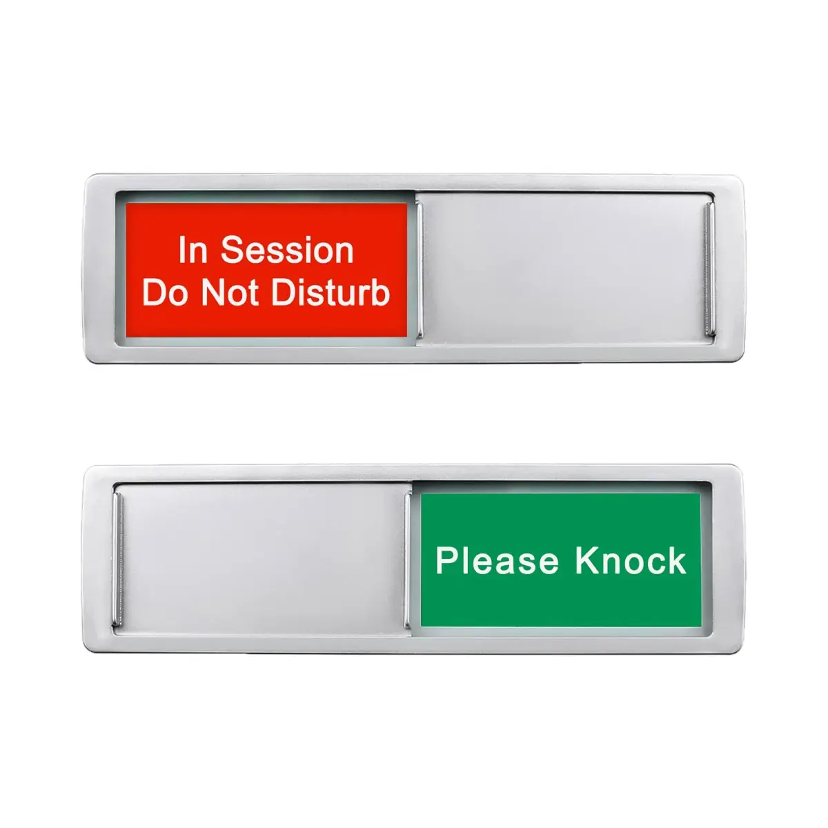 LoYinLo 'In Session Do Not Disturb Please Knock' Silver Slider Sign 7x2 Inches - main product image