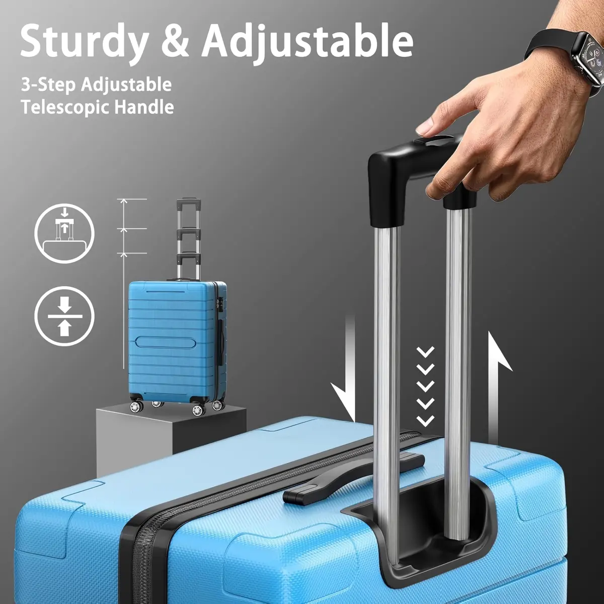 sugsugme 3-Piece Pink Hardshell Suitcase Set with TAS Lock & Spinner Wheels | Lightweight Carry-On with Adjustable Handle (Sky Blue) | 11 x 28 x 21 inches - view 5