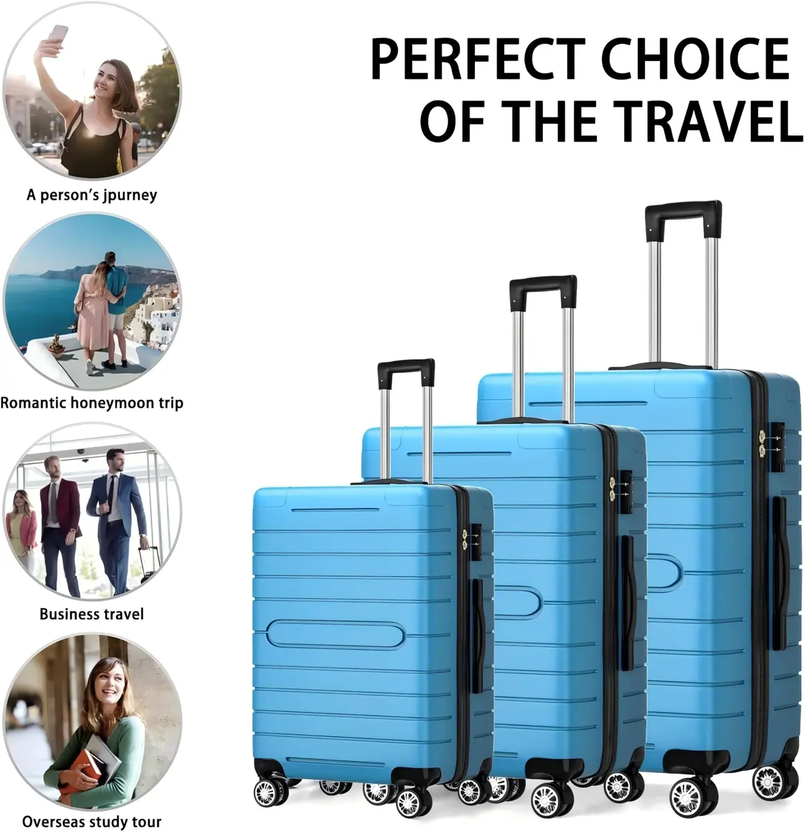 sugsugme 3-Piece Pink Hardshell Suitcase Set with TAS Lock & Spinner Wheels | Lightweight Carry-On with Adjustable Handle (Sky Blue) | 11 x 28 x 21 inches - view 8