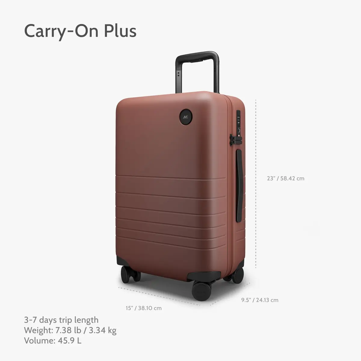 Monos Carry-On Plus Luggage (23"), Lightweight Hardside Spinner Suitcase with TSA Lock, Airline Approved, Terracotta, Red - view 3