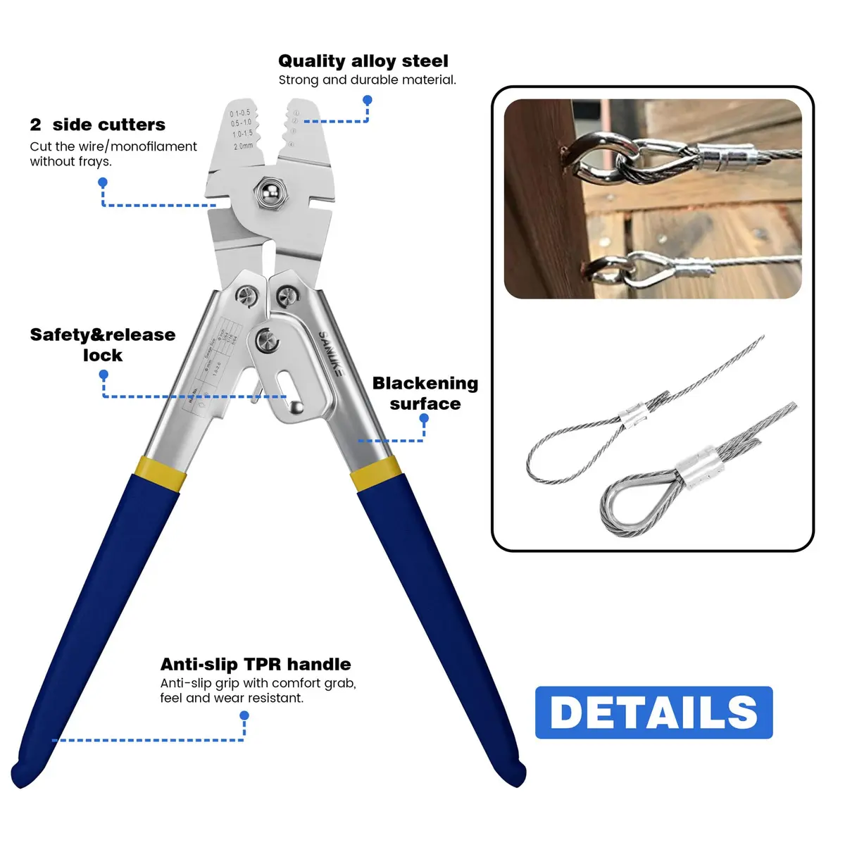 Sanuke Wire Rope Crimping Kit, Cable Swaging Tool Crimps up to 2.2mm | Heavy Duty Stainless Steel - view 7