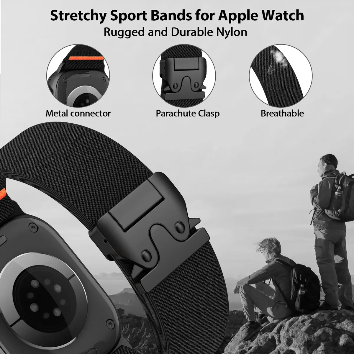 Unbeinst Elastic Sport Band for Apple Watch Ultra 3/2/1 49mm Men Women | Adjustable Nylon Parachute Buckle - view 2