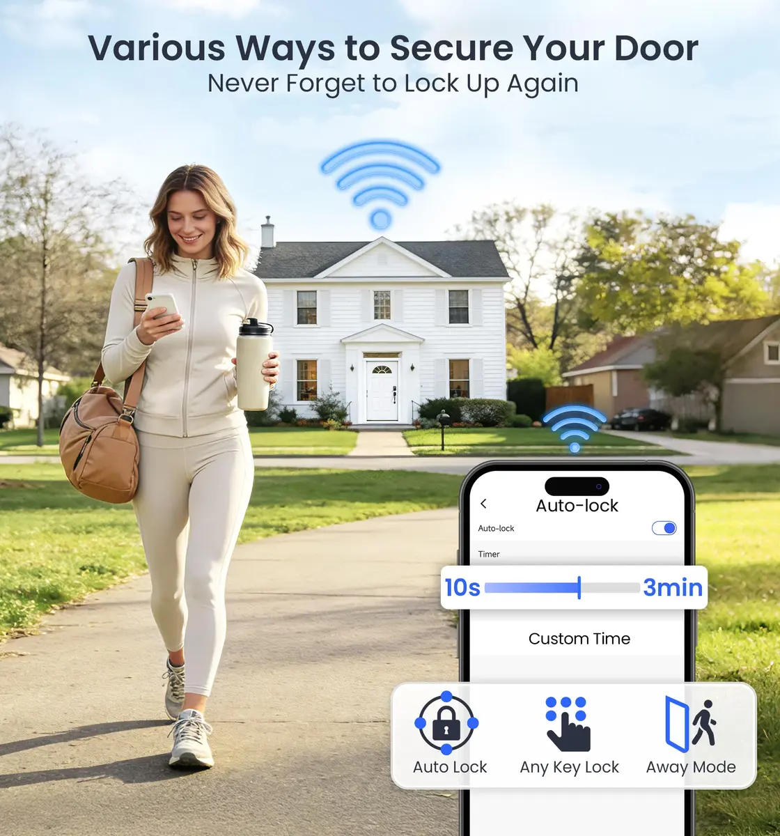 Veise VE012W WiFi Fingerprint Smart Lock for Front Door, Matte Black - 1.68 lbs (0.76 kg) - view 7