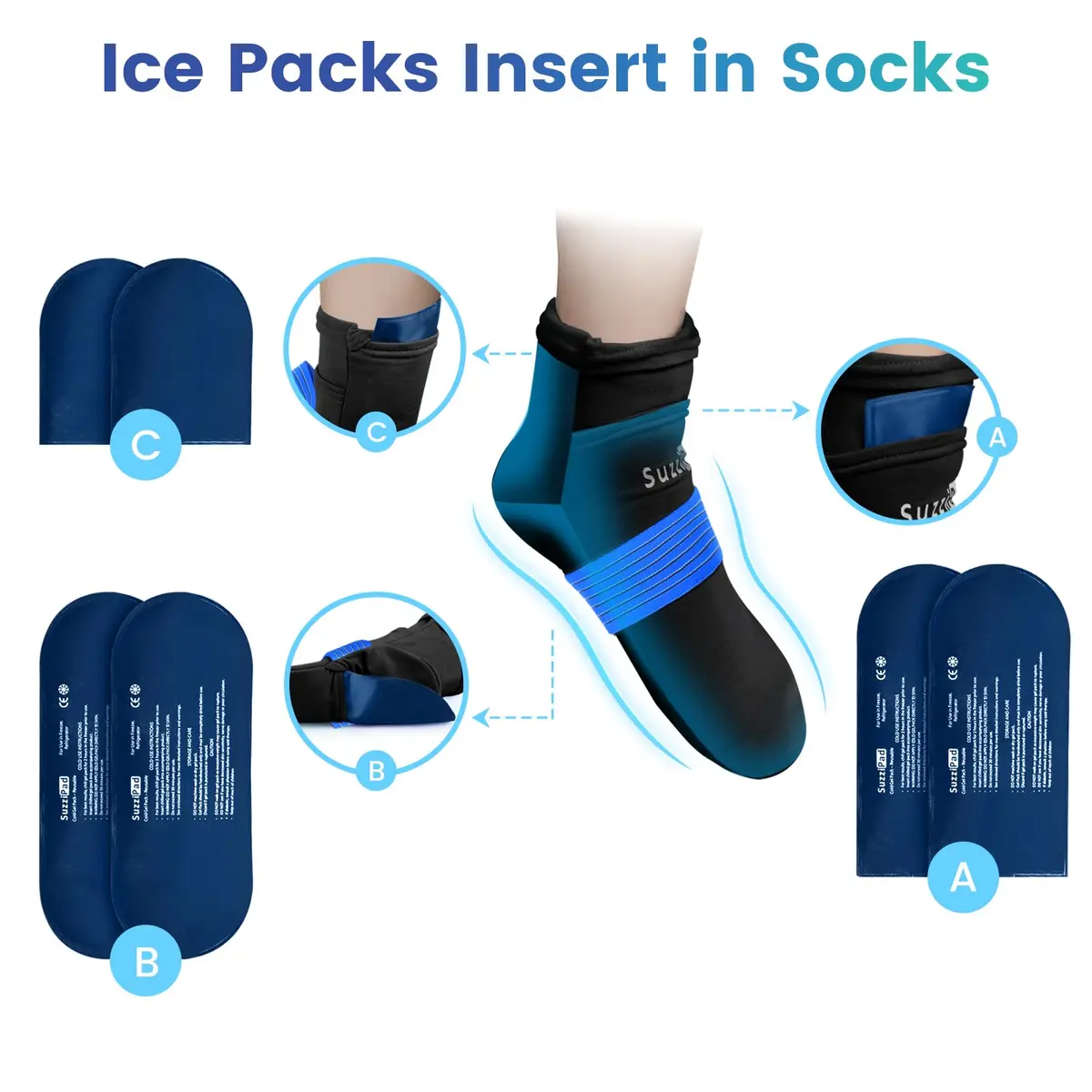 SUZZIPAD Replacement Ice Gel Packs 10-Piece Set L Black | Reusable Cooling Gel Packs Prolong Therapy Session - view 3
