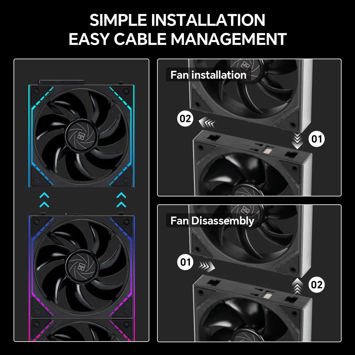 Thermalright TL-M12QR Reverse Airflow Case Fans 120mm 3-Pack | 1500RPM 47.6CFM PWM ARGB - view 3