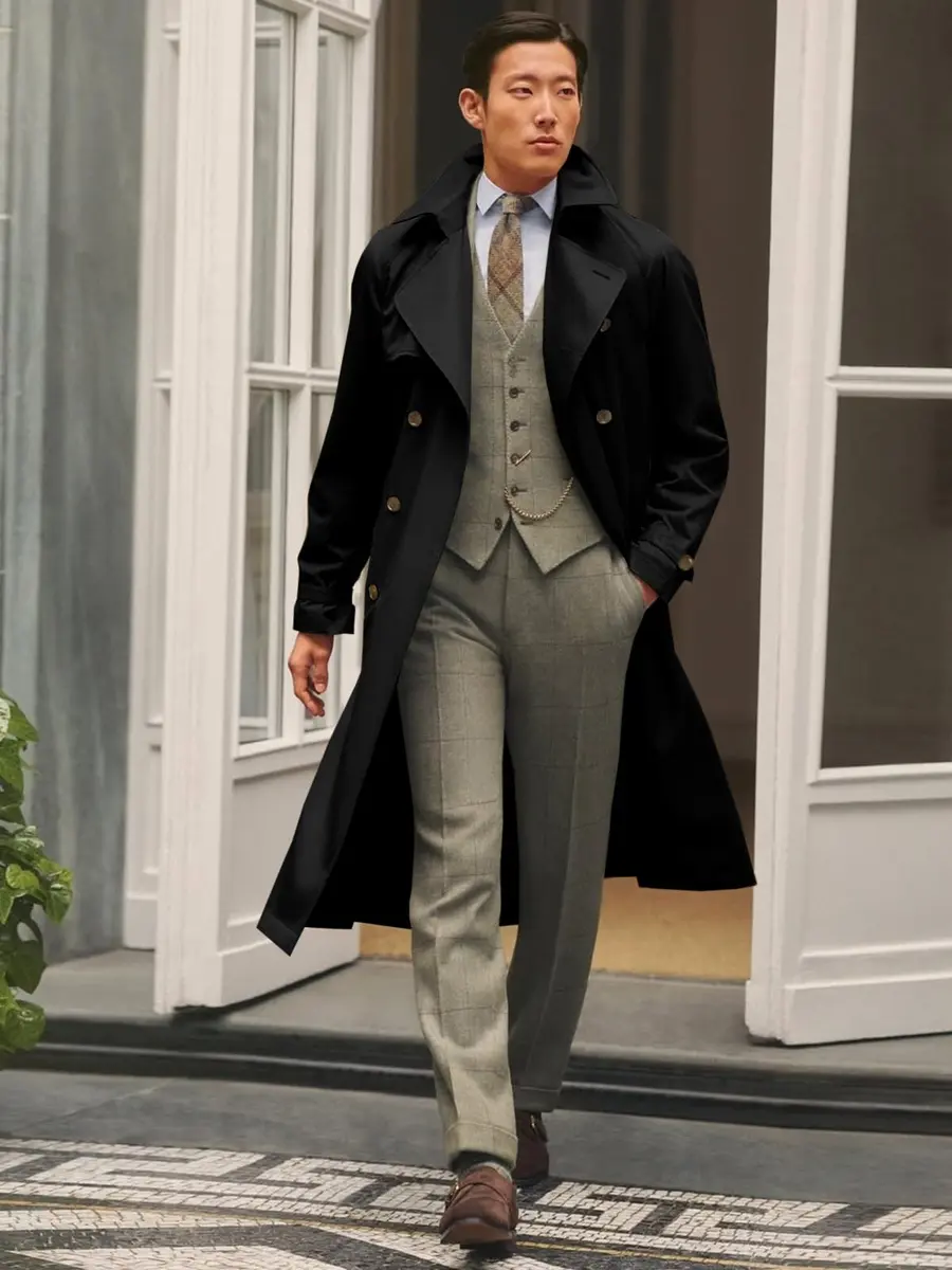 Runcati Mens Trench Coat Double Breasted Windbreaker Long Jacket Overcoat | Water-Resistant, Classic Fall Style - view 4