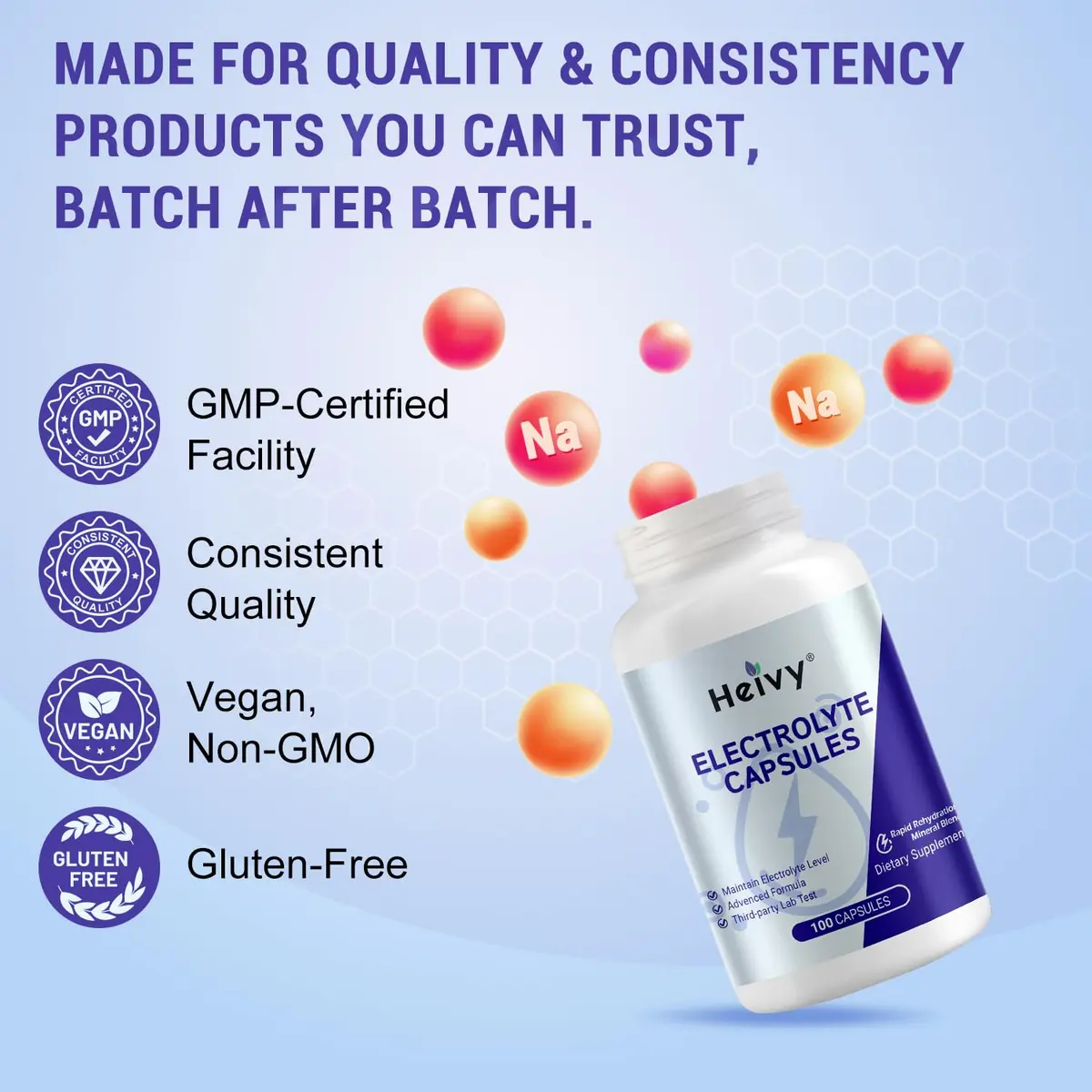 Heivy Electrolyte Capsules 100 Count | Support Hydration & Energy in India - view 5