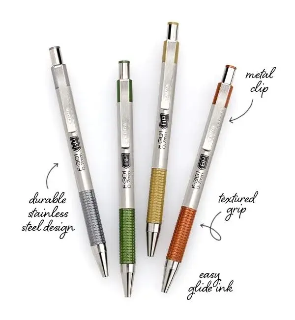 Zebra Pen F-301 Signature Series Retractable Ballpoint Pen, Black Ink, 0.7mm Fine, Stainless-Steel, 4-Pack - view 4