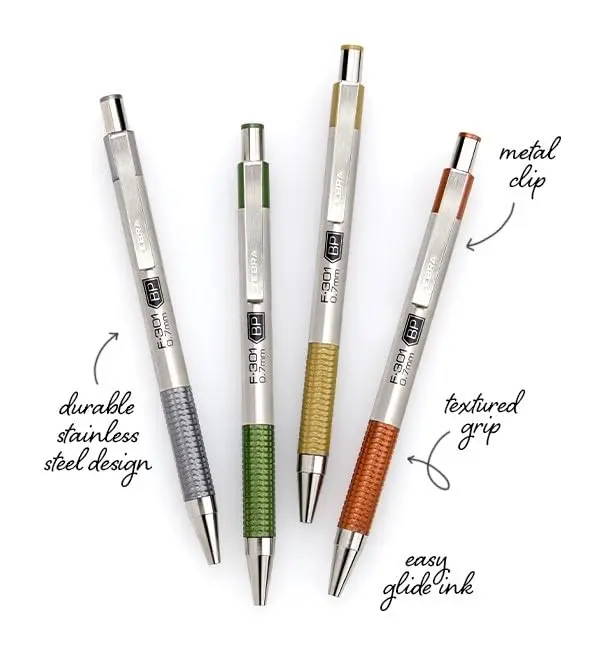 Zebra Pen F-301 Signature Series Ballpoint Pen 0.7mm | Durable Stainless Steel, Precise Black Ink, Refillable (4-Pack) - view 4