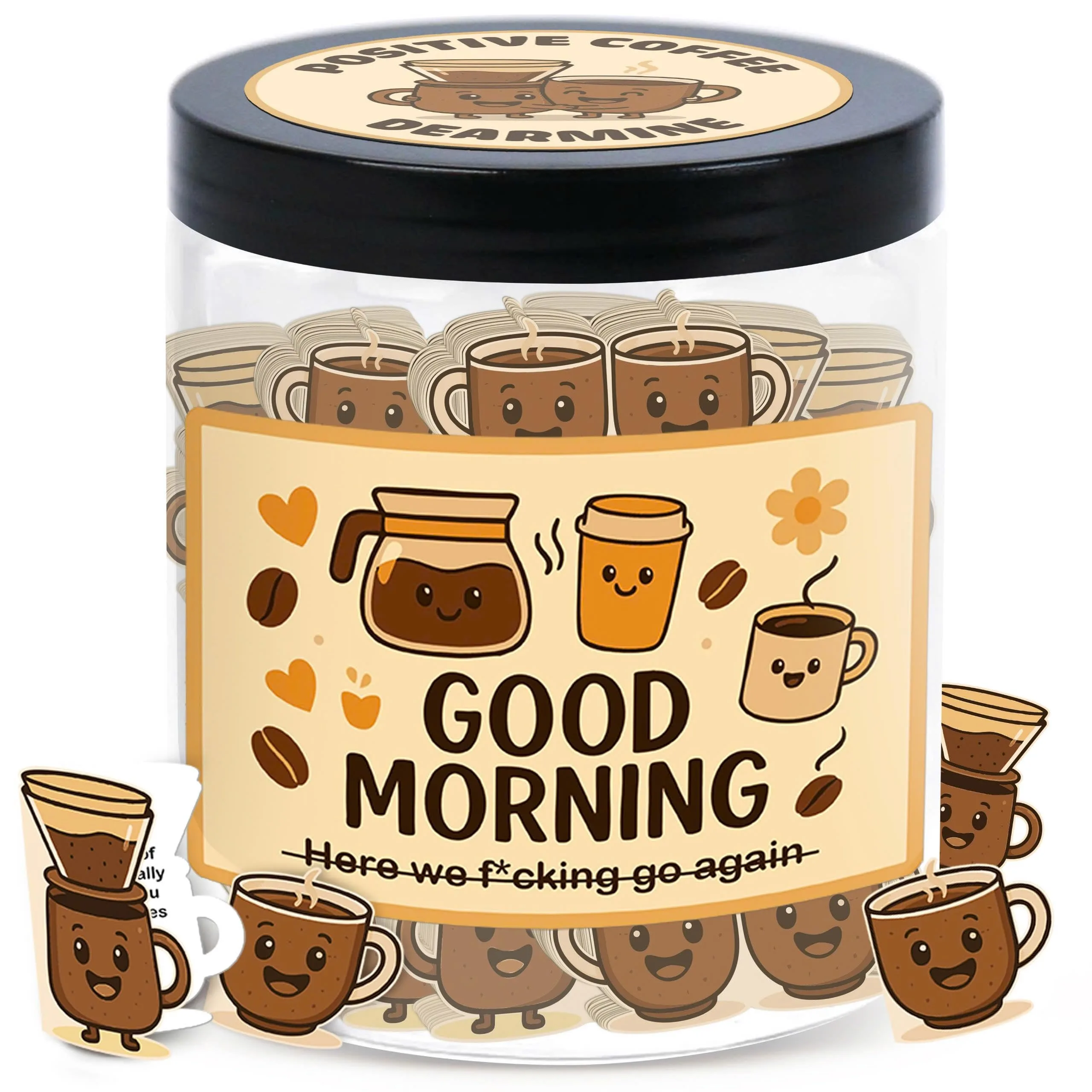 DEARMINE Positive Coffee Jar with 60 Affirmation Cards, 8.5 Ounces | Daily Positivity Boost - main product image