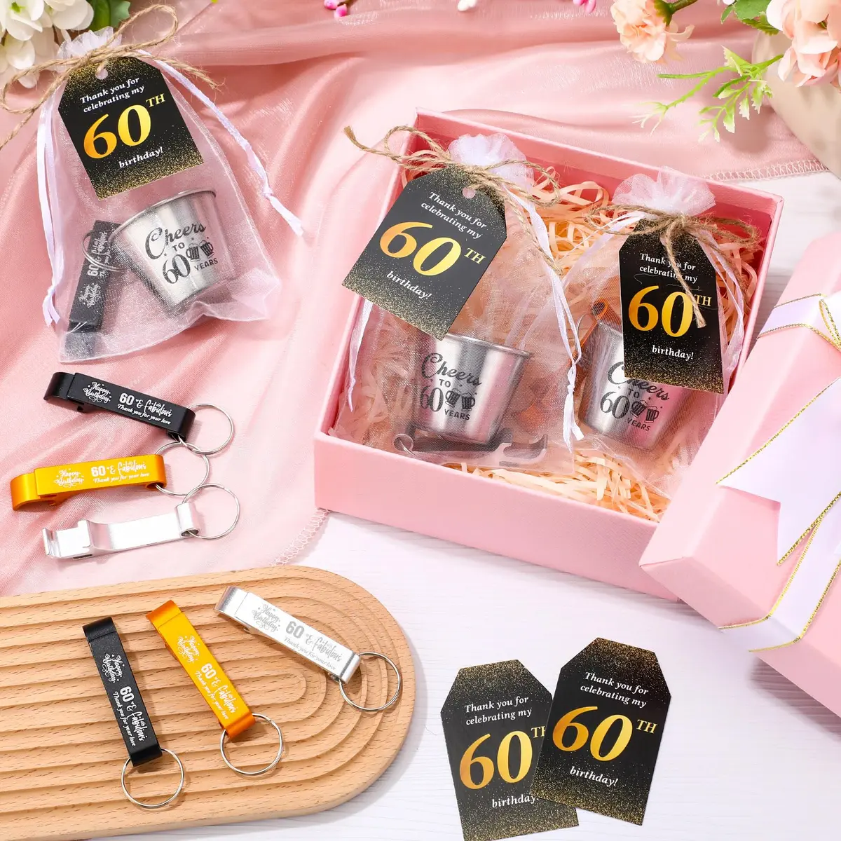 Domensi 60th Birthday Party Favors Set | Cheers to 60 Years Shot Glasses & Gifts (110 characters) - view 5