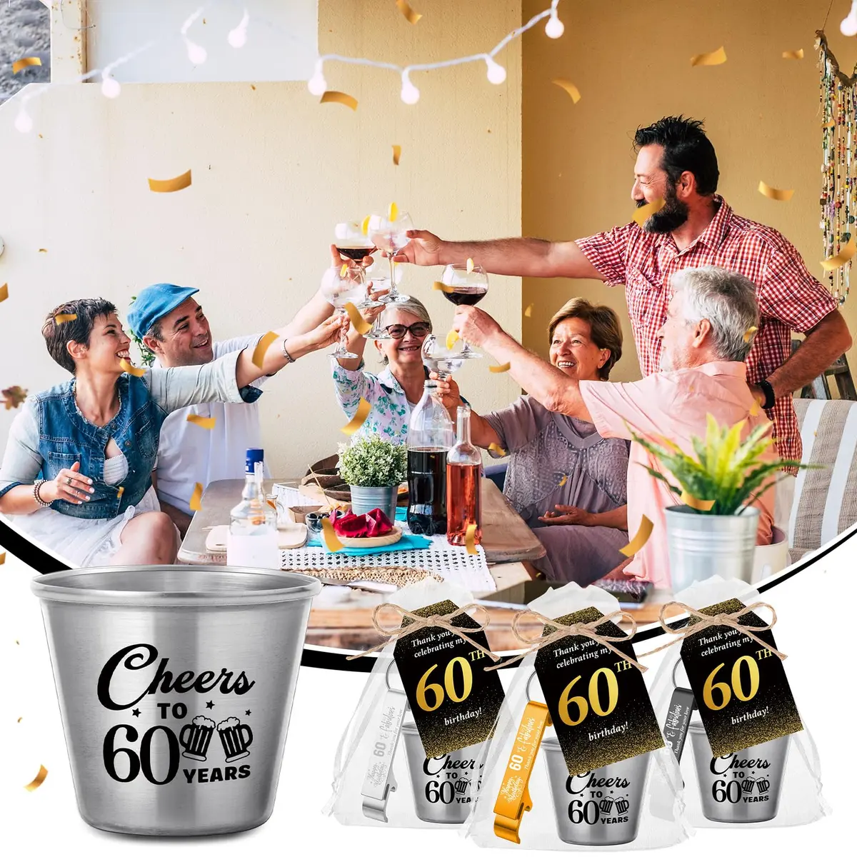 Domensi 60th Birthday Party Favors Set | Cheers to 60 Years Shot Glasses & Gifts (110 characters) - view 6
