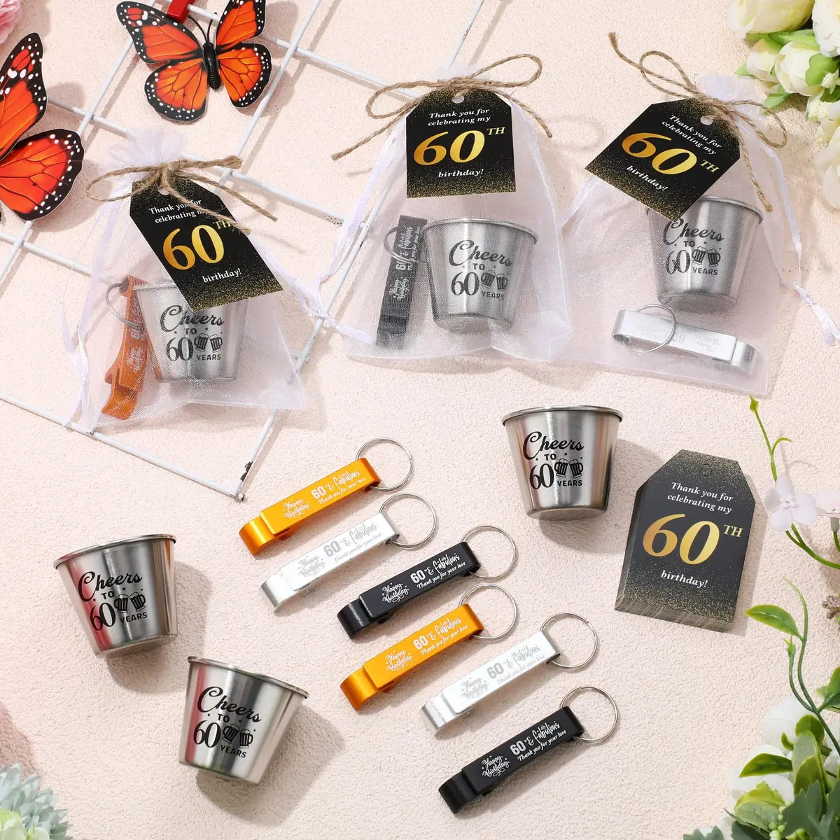 Domensi 60th Birthday Party Favors Set | Cheers to 60 Years Shot Glasses & Gifts (110 characters) - view 3