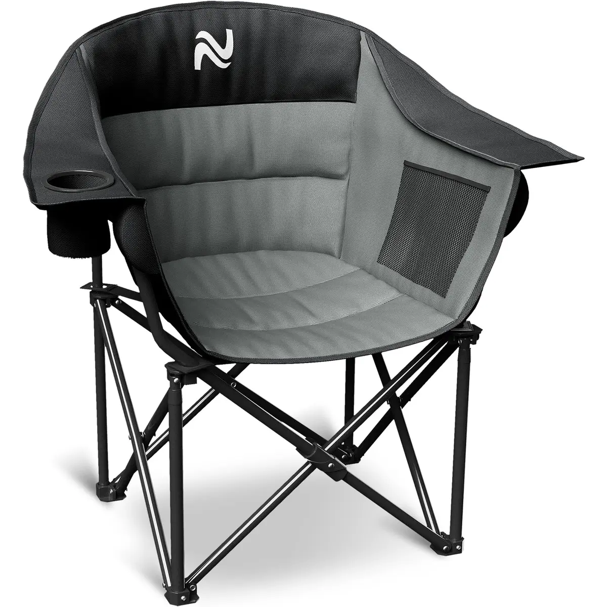 NAIZEA Padded Camping Chair, Outdoor Folding Chair, Portable Heavy Duty Arm Chairs with Side Pockets, Cup Holder for Beach, Lawn, Picnic, Fishing, Backpacking - main product image