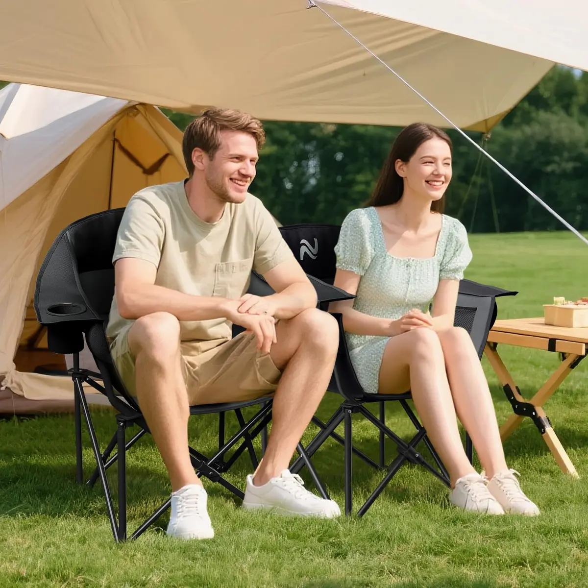 NAIZEA Padded Camping Chair, Outdoor Folding Chair, Portable Heavy Duty Arm Chairs with Side Pockets, Cup Holder for Beach, Lawn, Picnic, Fishing, Backpacking - view 6