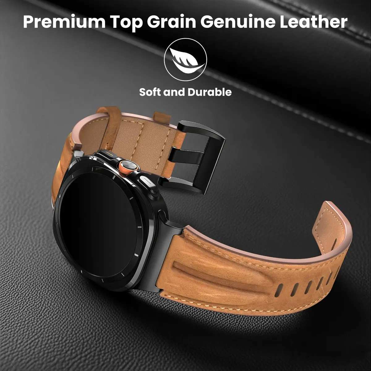 Bouixel Genuine Leather Band for Samsung Galaxy Watch Ultra 2/1 47mm | Black-Deep Brown - view 4