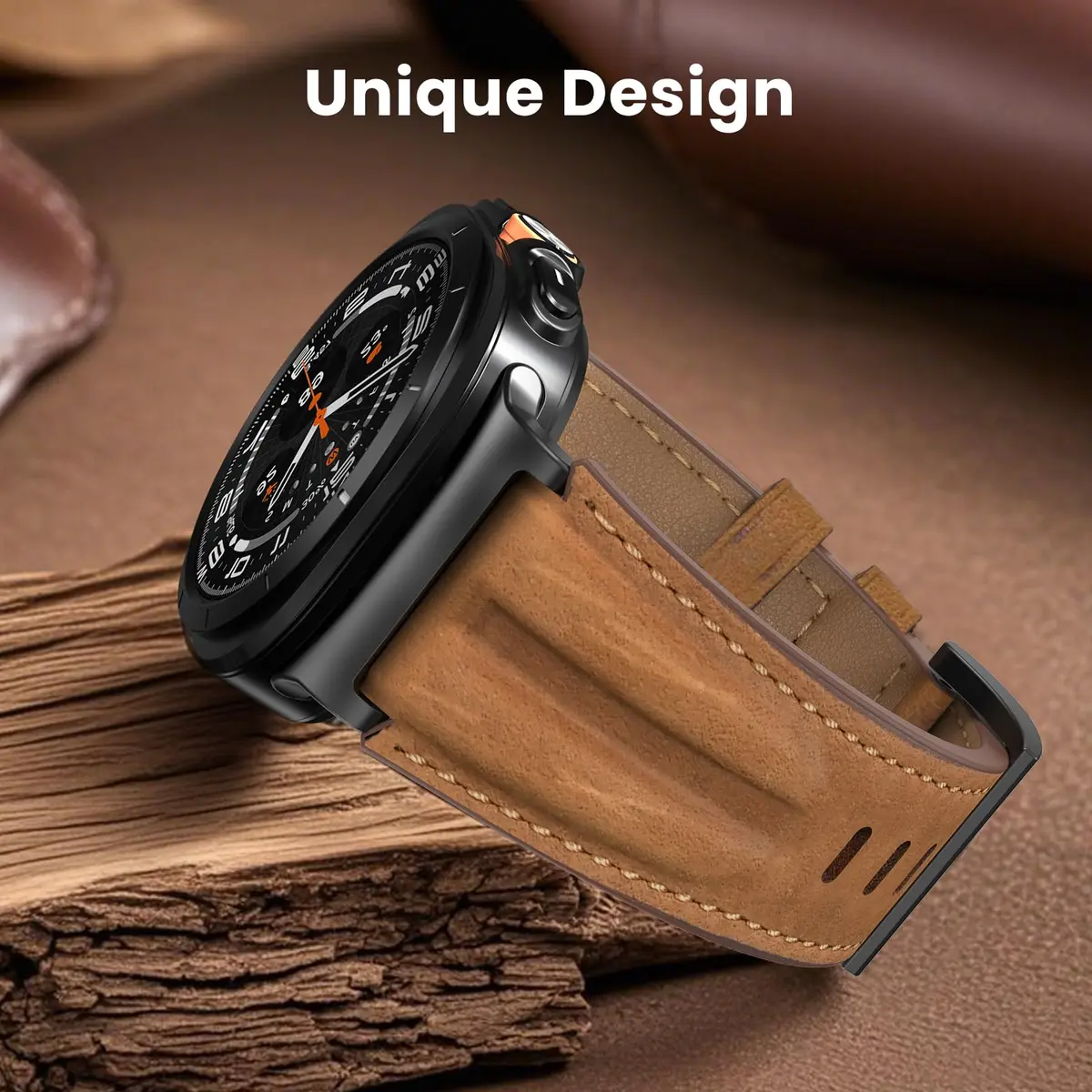 Bouixel Genuine Leather Band for Samsung Galaxy Watch Ultra 2/1 47mm | Black-Deep Brown - view 5